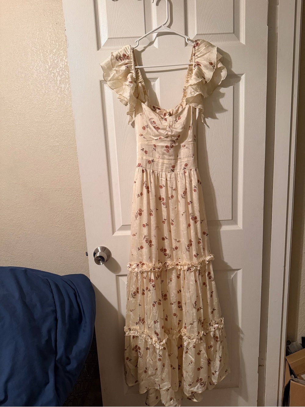 Source Unknown Cream Maxi Dress with Pink Floral Print